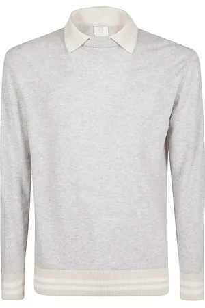 ELEVENTY Truien, Heren, Grijs, M, Cashmere Polo Trui met College-Geïnspireerde Strepen