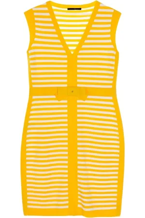 Carolina Herrera Kleedjes, Dames, Geel, S, Katoen, Gestreepte Jacquard Jurk met CH Initialen