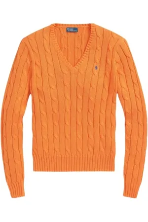 Ralph Lauren Truien, Dames, Oranje, S, Katoen, Twisted Cotton V-Neck Sweater Kimberly