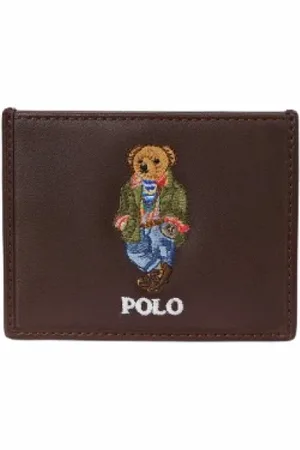 Ralph Lauren Accessoires, Heren, Bruin, ONE Size, Leer, Leren Polo Bear Kaarthouder