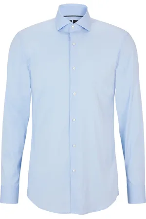 HUGO BOSS Overhemden, Heren, Blauw, 2Xl, Katoen, Lange Mouw Shirt met Gedefinieerde Pasvorm en Easy Care Finish