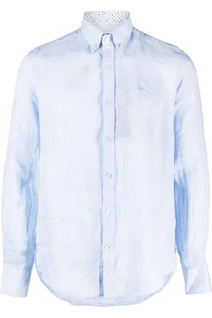 Paul & Shark Overhemden, Heren, Blauw, L, Linnen, Linnen Casual Shirt met Lange Mouwen