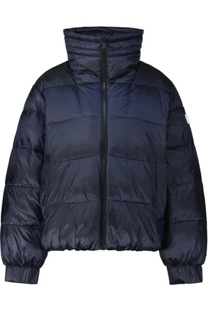 HUGO BOSS Jassen, Dames, Blauw, L, Polyester, Gewatteerd jack met hoge kraag