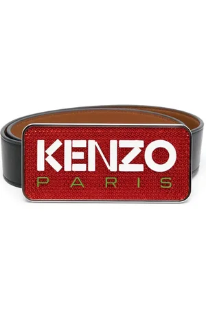 Kenzo Accessoires, Heren, Zwart, 90 CM, Leer, Logo Plaque Leren Riem