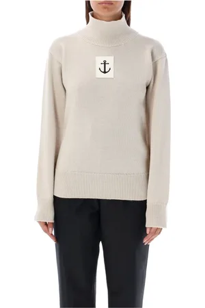 Jil Sander Truien, Dames, Wit, M, Wol, Turtleneck met unieke details