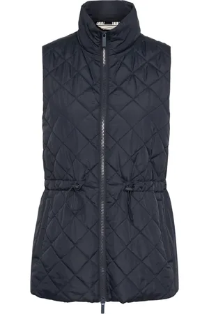 Part Two Jassen, Dames, Blauw, S, Leer, Gewatteerd Vest met Hoge Kraag