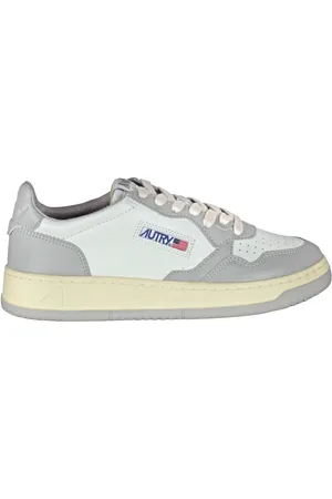 Autry Schoenen, Dames, Grijs, 40 EU, Katoen, Leren sneakers met geborduurd logo