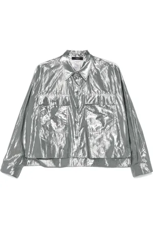 Max Mara Jassen, Dames, Grijs, M, Zilveren overhemd voor weekenduitjes