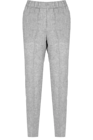 PESERICO SIGN Broeken, Dames, Grijs, S, Linnen, Grijze Linnen Broek met Helder Details