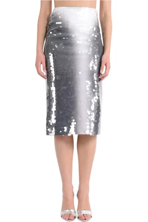 Sportmax Rokken, Dames, Grijs, L, Pailletten, Gedrukte Jersey Midi Jurk met Pailletten