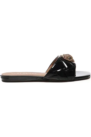 Kurt Geiger Schoenen, Dames, Zwart, 38 EU, Leer, Zwarte Sandalen van Lakleer met Gouden Adelaar