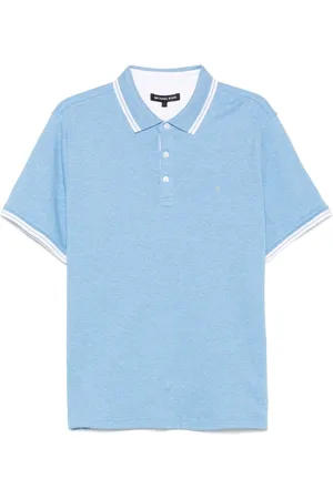 Michael Kors Tops, Heren, Blauw, L, Heldere Blauwe Poloshirt Geribbelde Manchetten