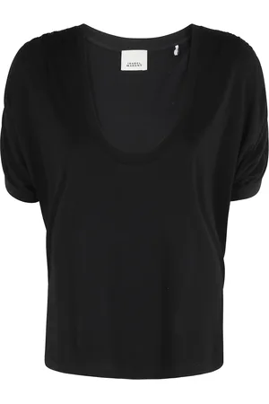 Isabel Marant Tops, Dames, Zwart, S, Katoen, Zwarte Stretch T-Shirt met Gedrapeerd Mouw