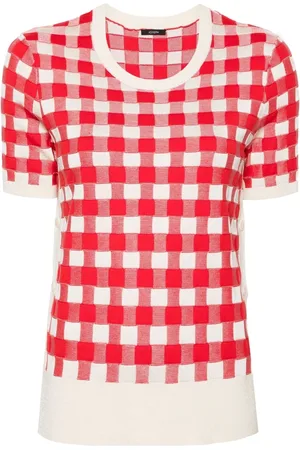 Joseph Truien, Dames, Rood, L, Rood Vichy Jacquard T-shirt met korte mouwen