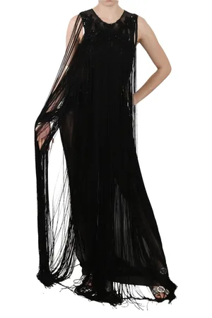 John Richmond Kleedjes, Dames, Zwart, S, Pailletten, Elegante Maxi-jurk met Pailletten en Transparante Stof