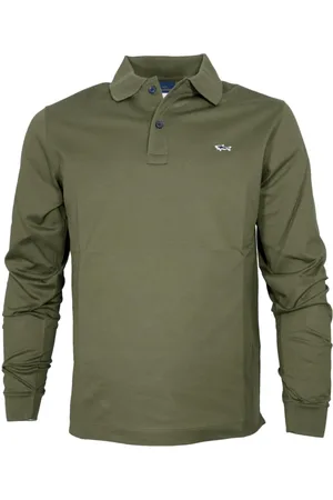 Paul & Shark Tops, Heren, Groen, XL, Katoen, Piqué Polo met Lange Mouwen van Katoen