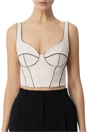 Elisabetta Franchi Tops, Dames, Wit, L, Satijn, Mouwloze top met hartvormige halslijn