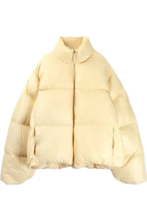 Jil Sander Jassen, Heren, Geel, M, Gewatteerd donsjack met verborgen capuchon