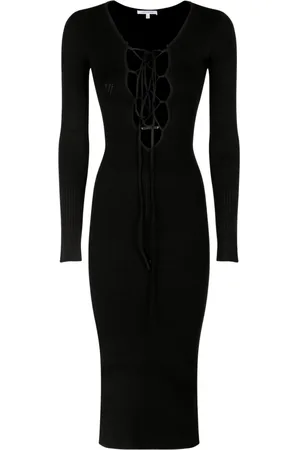 Patrizia Pepe Kleedjes, Dames, Zwart, S, Zwarte midi-jurk met kanten details
