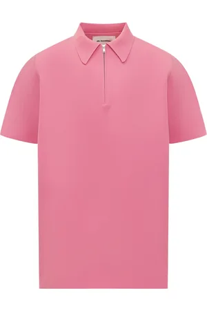 Jil Sander Tops, Dames, Roze, S, Polyester, Polo Top met Rits en Rechte Zoom