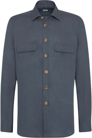 Kiton Overhemden, Heren, Grijs, M, Linnen, Shirt Sport Linnen Grijs