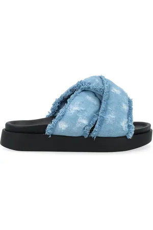 INUIKII Schoenen, Dames, Blauw, 37 EU, Denim, Crossed Jeans Slippers