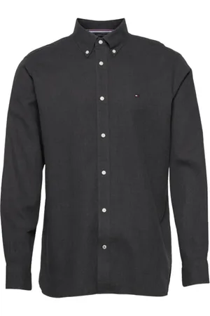 Tommy Hilfiger Overhemden, Heren, Grijs, S, Katoen, Waffle Melange Dobby Overhemd