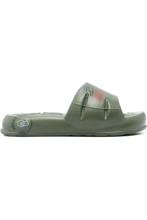 Kenzo Schoenen, Heren, Groen, 40 EU, Khaki Ronde Sandalen met Open Teen