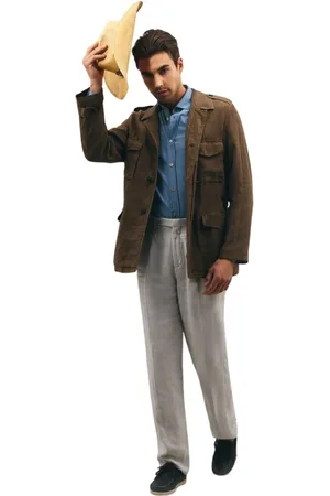 Boglioli Jassen, Heren, Bruin, L, Linnen, Gewassen Linnen Field Jacket