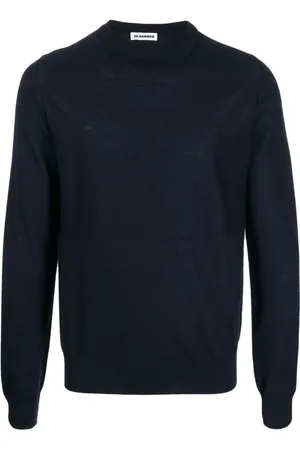 Jil Sander Truien, Heren, Blauw, L, Wol, Rondgebreide trui