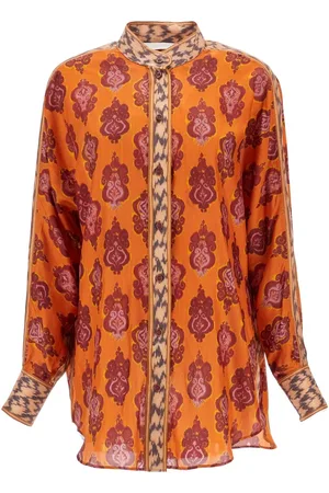 ZIMMERMANN Blouses & Shirts, Dames, Oranje, S, Oranje Zijden Ikat Dolman Blouse