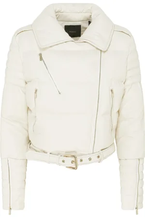 Pinko Jassen, Dames, Wit, M, Polyester, Ivoren Bikerjack met Ritssluiting