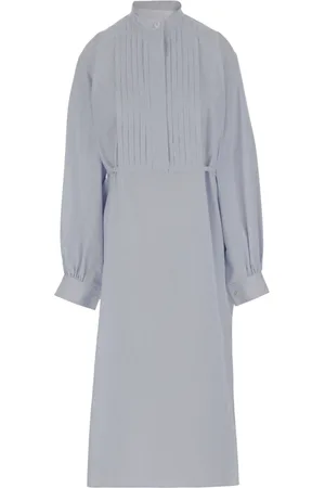 Jil Sander Kleedjes, Dames, Blauw, M, Katoen, Katoenen jurk met mandarijnkraag en zakken