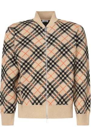 Burberry Truien, Heren, , M, Ruit Jacquard Bomberjack Sand