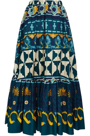 La DoubleJ Rokken, Dames, Veelkleurig, S, Katoen, Mediterranean Sunset Two-Tiered Rok