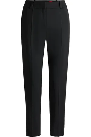 HUGO BOSS Broeken, Dames, Zwart, M, Wol, Cropped Broek met Slitten