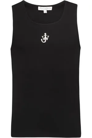 J.W.Anderson Tops, Heren, Zwart, L, Katoen, Logo Tanktop met Ribstructuur