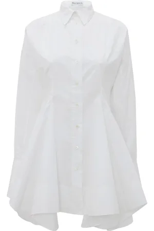 J.W.Anderson Blouses & Shirts, Dames, Wit, S, Katoen, Uitlopende Tuniek met Gedrapeerde Inzetten