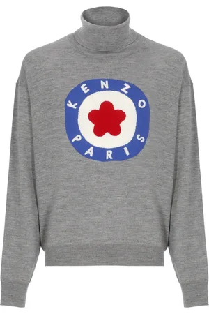 Kenzo Truien, Heren, Grijs, S, Wol, Grijze wollen coltrui met hoge kraag