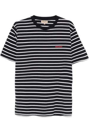 Woolrich Tops, Heren, Veelkleurig, M, Katoen, Blauwe T-shirts met Logo Print en Ronde Hals