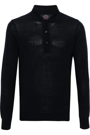 Paul & Shark Truien, Heren, Blauw, 2Xl, Wol, Wollen Polo Shirt met Lange Mouwen