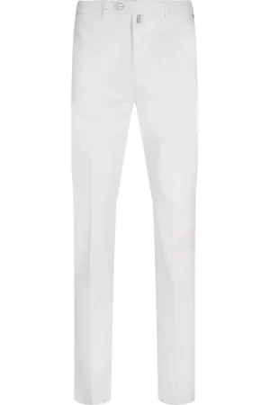 Kiton Broeken, Heren, Wit, W32, Katoen, Witte Stretch Katoenen Taps Toelopende Broek