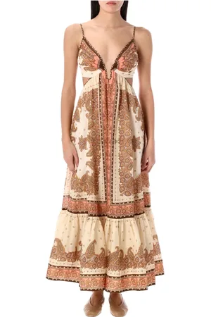 ZIMMERMANN Kleedjes, Dames, Veelkleurig, S, Paisley Midi-jurk met U-beugel
