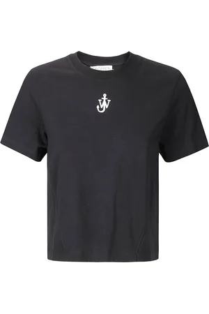J.W.Anderson Tops, Dames, Zwart, M, Katoen, Geborduurde Logo Crop T-Shirt