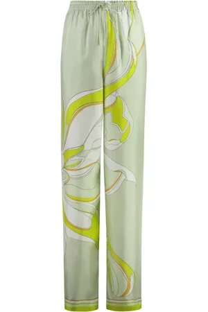 Tory Burch Broeken, Dames, Groen, M, Zijden Gedrukte Broek