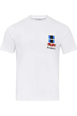 J.W.Anderson Tops, Heren, Wit, M, Geborduurde witte T-shirt met ronde hals