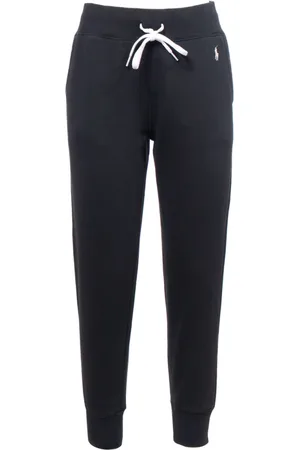 Ralph Lauren Broeken, Dames, Zwart, M, Katoen, Katoenen joggingbroek met geribde zoom