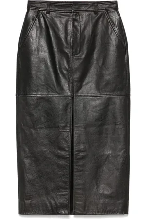 Self-Portrait Rokken, Dames, Zwart, S, Zwarte Leren Midi Rok Zakken
