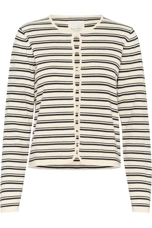 Part Two Truien, Dames, Wit, XL, Marineblauw gestreepte gebreide trui