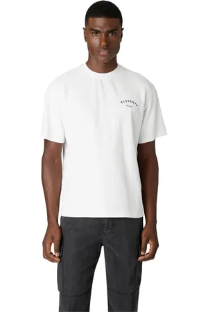 ELEVENTY Tops, Heren, Wit, S, Katoen, T-shirt met ronde hals en logo
